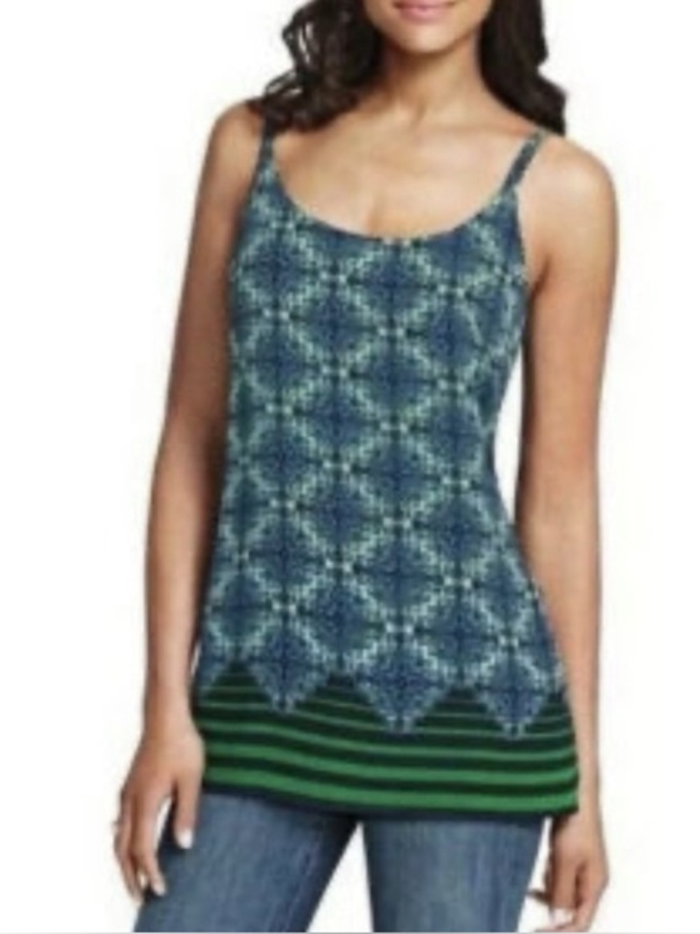 CAbi Blue Green Striped Camisole Damask Print Sleeveless Lined Blouse M